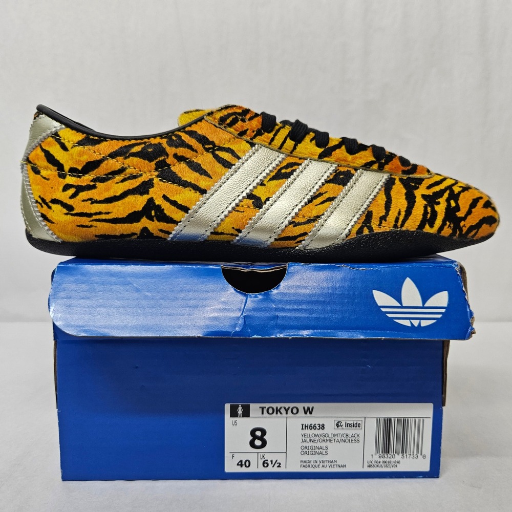 Adidas Tokyo W Tiger Print Pony Hair Sneakers IH6638 Yellow Gold Womens Size 8 - Picture 2 of 9